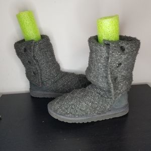 UGG Australia Womens Lattice Cardy Slate Gray Knit Tall Boots 3066 Buttons Sz 6